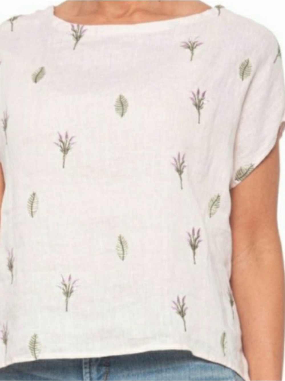Cynthia Rowley Light Pink 100% Linen Top w/ Green Leaf & Lavender Embroidery | M